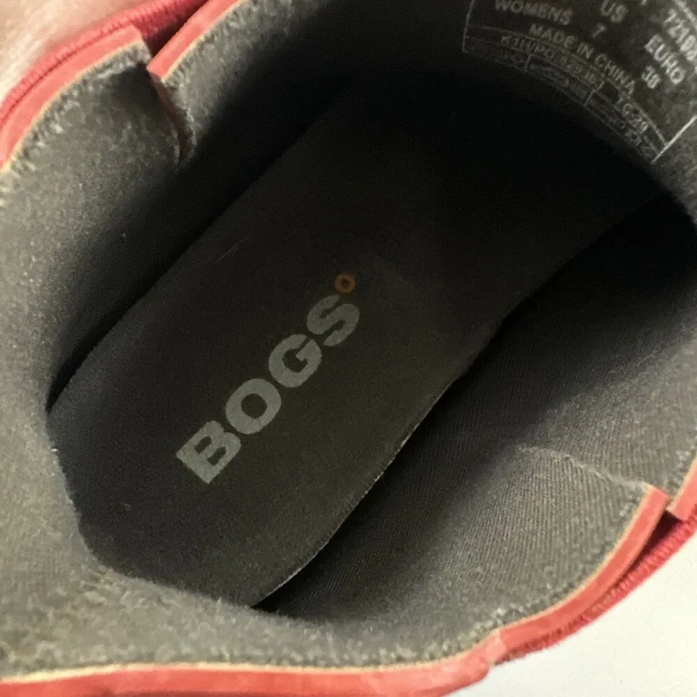 Bogs Sweet Pea Boot Chelsea Ankle Red‎ Rain Waterproof Pull On Active Womens 7